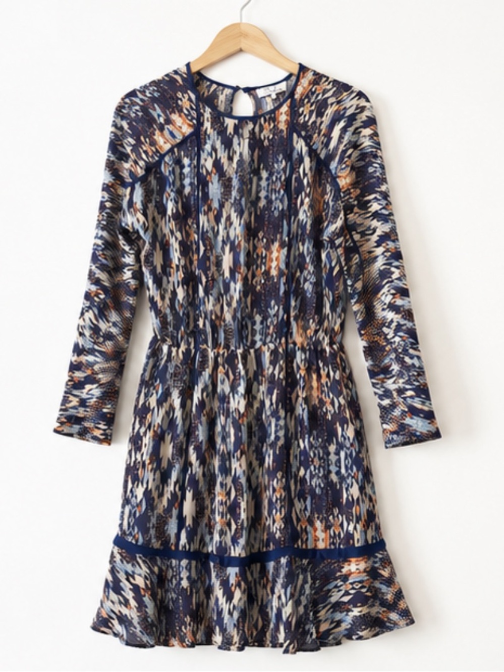 Parker Dolman Sleeve Silk Keyhole Dress Print Blue / Purple EUC Small